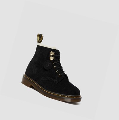 Dr Martens 101 Velúr Shearling Bélelt Női Bakancs Fekete | 381569HXR