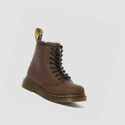 Dr Martens 1460 Faux Fur Bélelt Toddler Gyerek Fűzős Bakancs Sötétbarna | 901547HPG