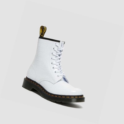 Dr Martens 1460 Lakkbőr Croc Emboss Női Bakancs Fehér | 081476QEG