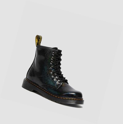 Dr Martens 1460 Reptile Emboss Junior Gyerek Fűzős Bakancs Fekete | 743651MZI