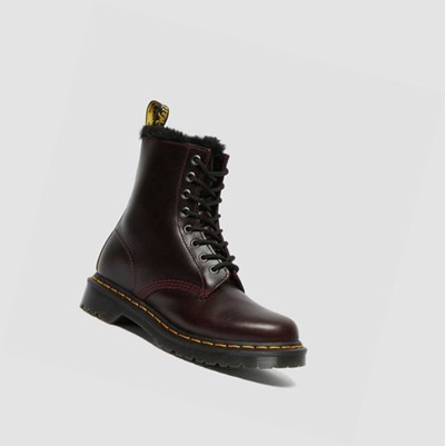 Dr Martens 1460 Serena Faux Fur Bélelt Női Fűzős Bakancs Bordó | 752190MEF