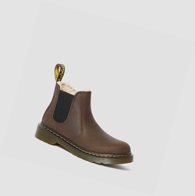 Dr Martens 2976 Faux Fur Bélelt Junior Gyerek Chelsea Bakancs Sötétbarna | 489265SAM