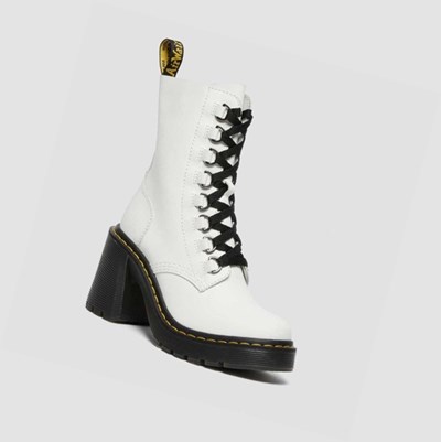 Dr Martens Chesney Flared Heel Női Fűzős Bakancs Fehér | 156709SRV