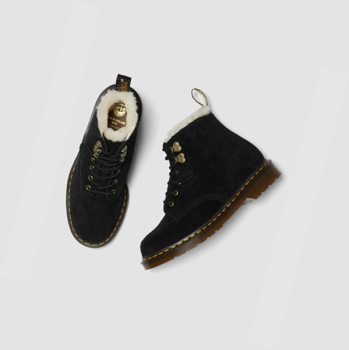 Dr Martens 101 Velúr Shearling Bélelt Férfi Bakancs Fekete | 208491JSQ