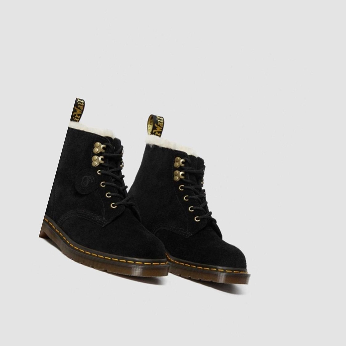 Dr Martens 101 Velúr Shearling Bélelt Férfi Bakancs Fekete | 208491JSQ