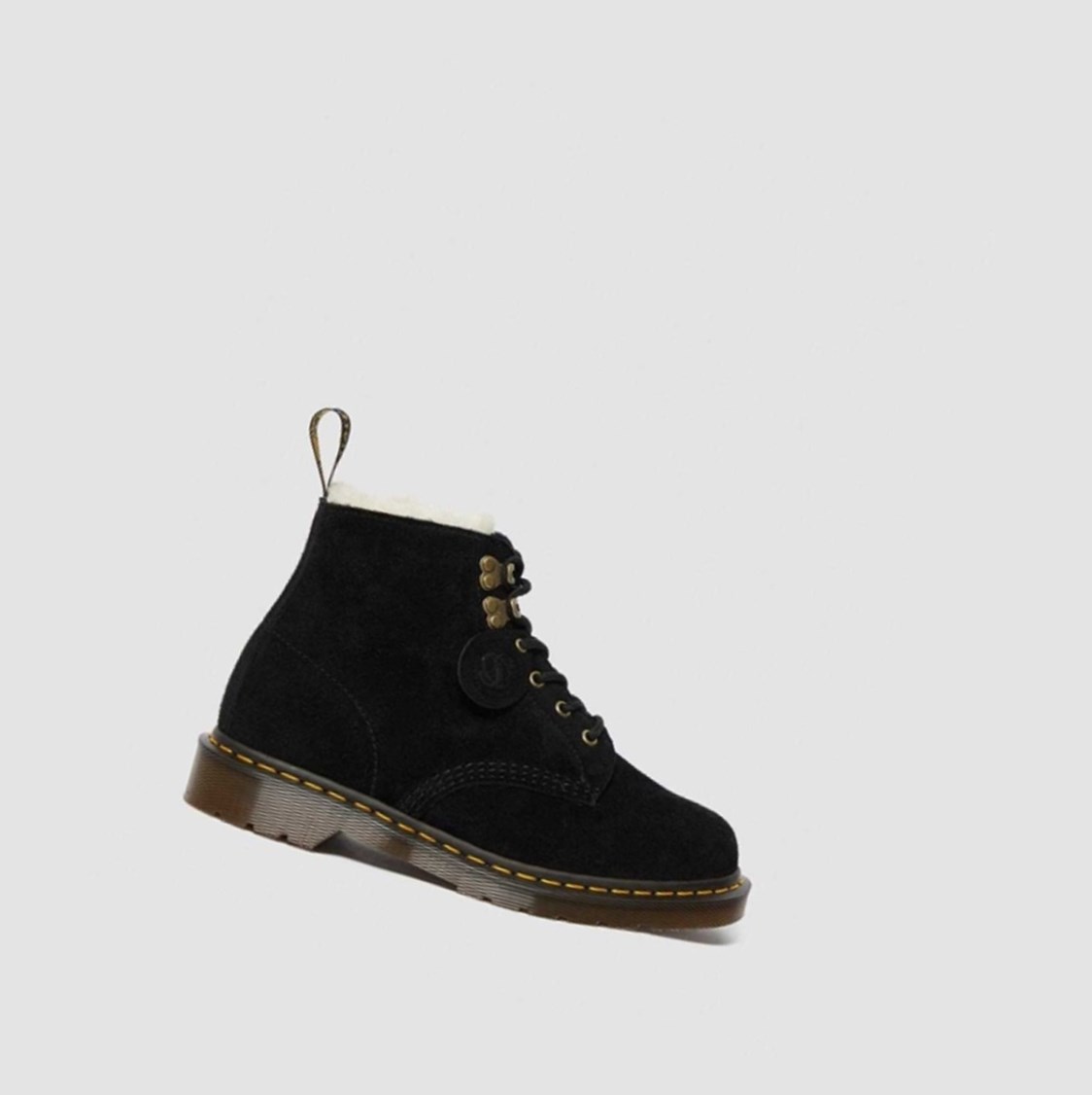 Dr Martens 101 Velúr Shearling Bélelt Férfi Bakancs Fekete | 208491JSQ