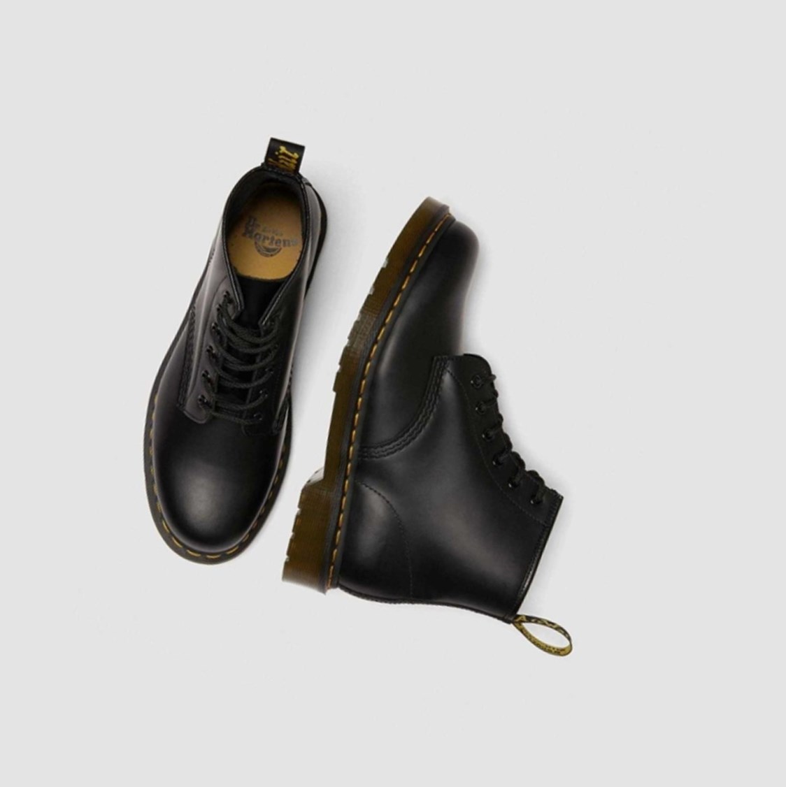 Dr Martens 101 Yellow Stitch Smooth Férfi Bokacsizma Fekete | 146730TQZ