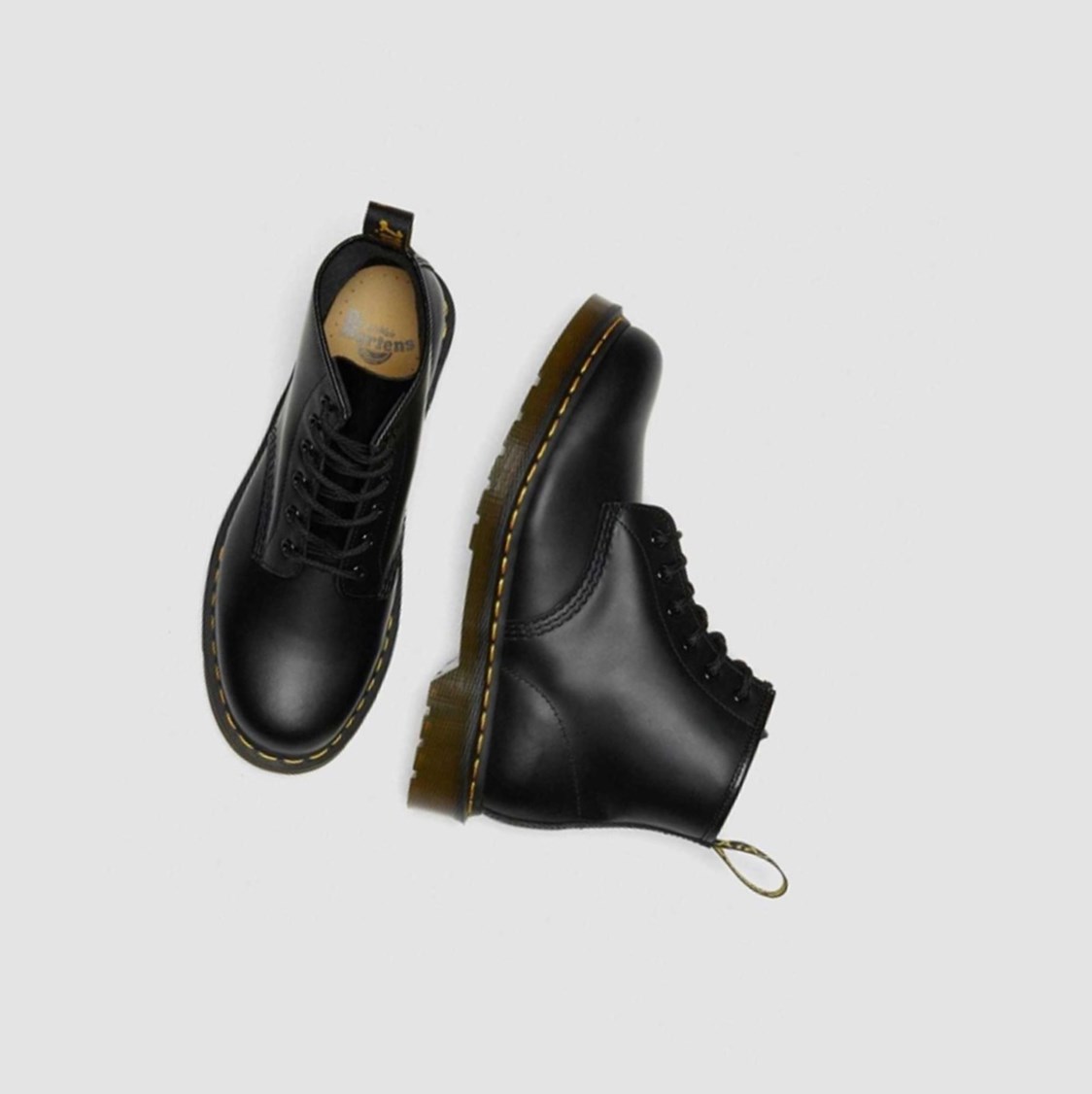 Dr Martens 101 Yellow Stitch Smooth Férfi Bokacsizma Fekete | 146730TQZ