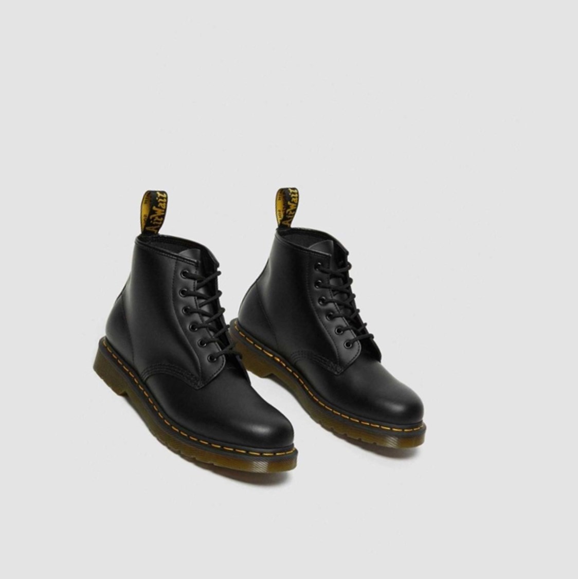 Dr Martens 101 Yellow Stitch Smooth Férfi Bokacsizma Fekete | 146730TQZ