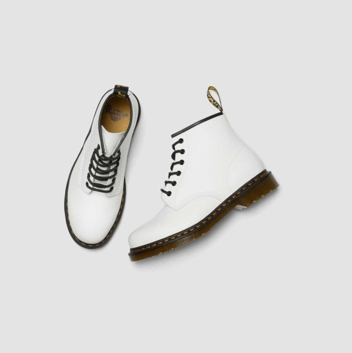 Dr Martens 101 Yellow Stitch Smooth Férfi Bokacsizma Fehér | 739641MBW