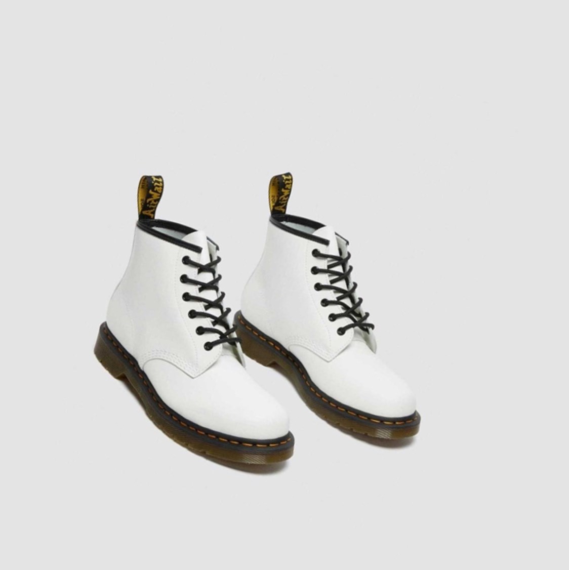 Dr Martens 101 Yellow Stitch Smooth Férfi Bokacsizma Fehér | 739641MBW