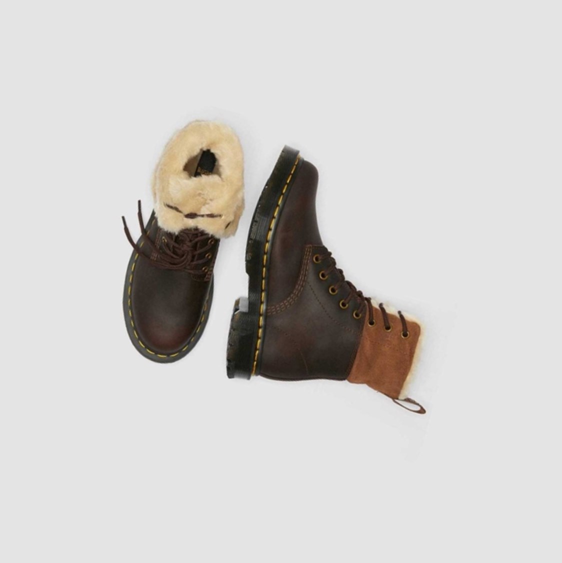 Dr Martens 1460 DM's Wintergrip Faux Fur Bélelt Női Bakancs Sötétbarna | 719856XOV