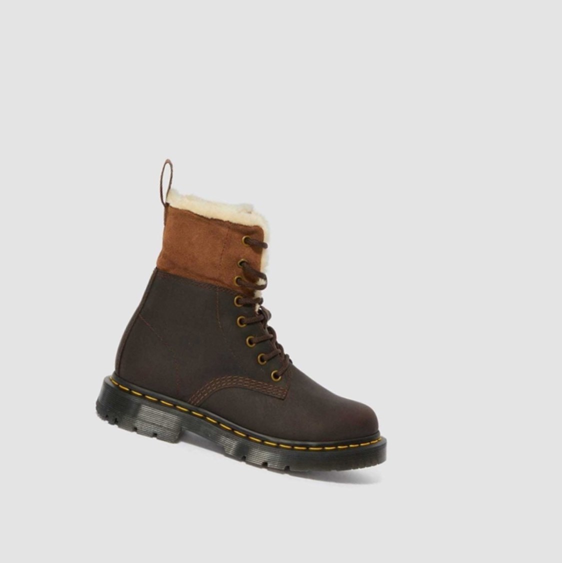 Dr Martens 1460 DM's Wintergrip Faux Fur Bélelt Női Bakancs Sötétbarna | 719856XOV