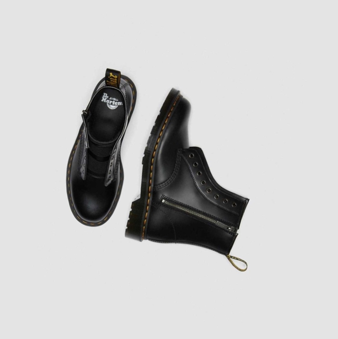 Dr Martens 1460 Elastic Smooth Női Fűzős Bakancs Fekete | 975412ZNU