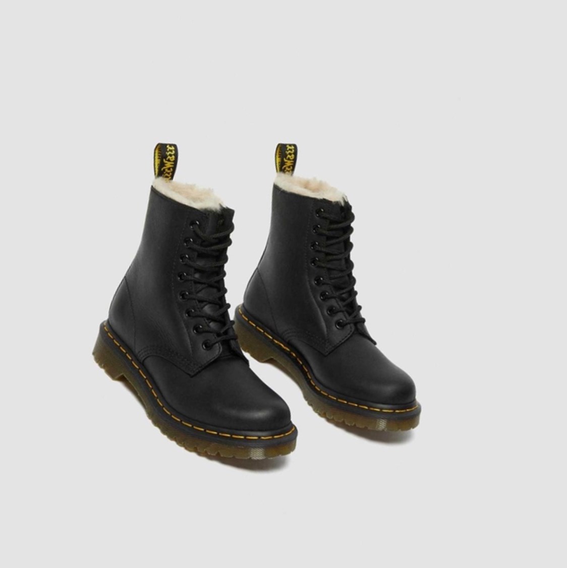 Dr Martens 1460 Faux Fur Bélelt Női Fűzős Bakancs Fekete | 675491ZJD