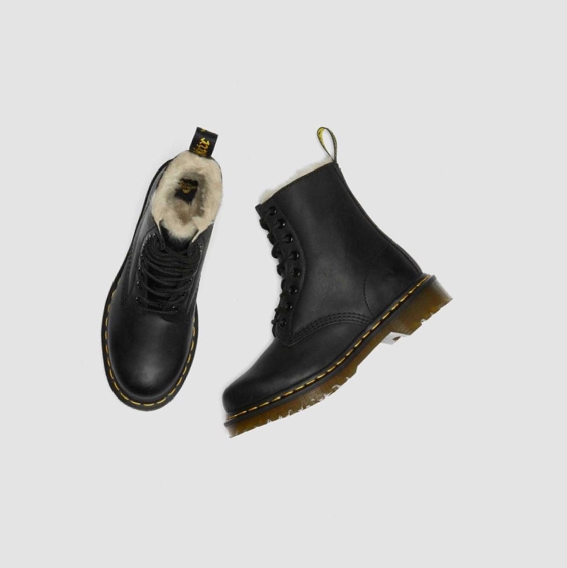 Dr Martens 1460 Faux Fur Bélelt Női Fűzős Bakancs Fekete | 675491ZJD