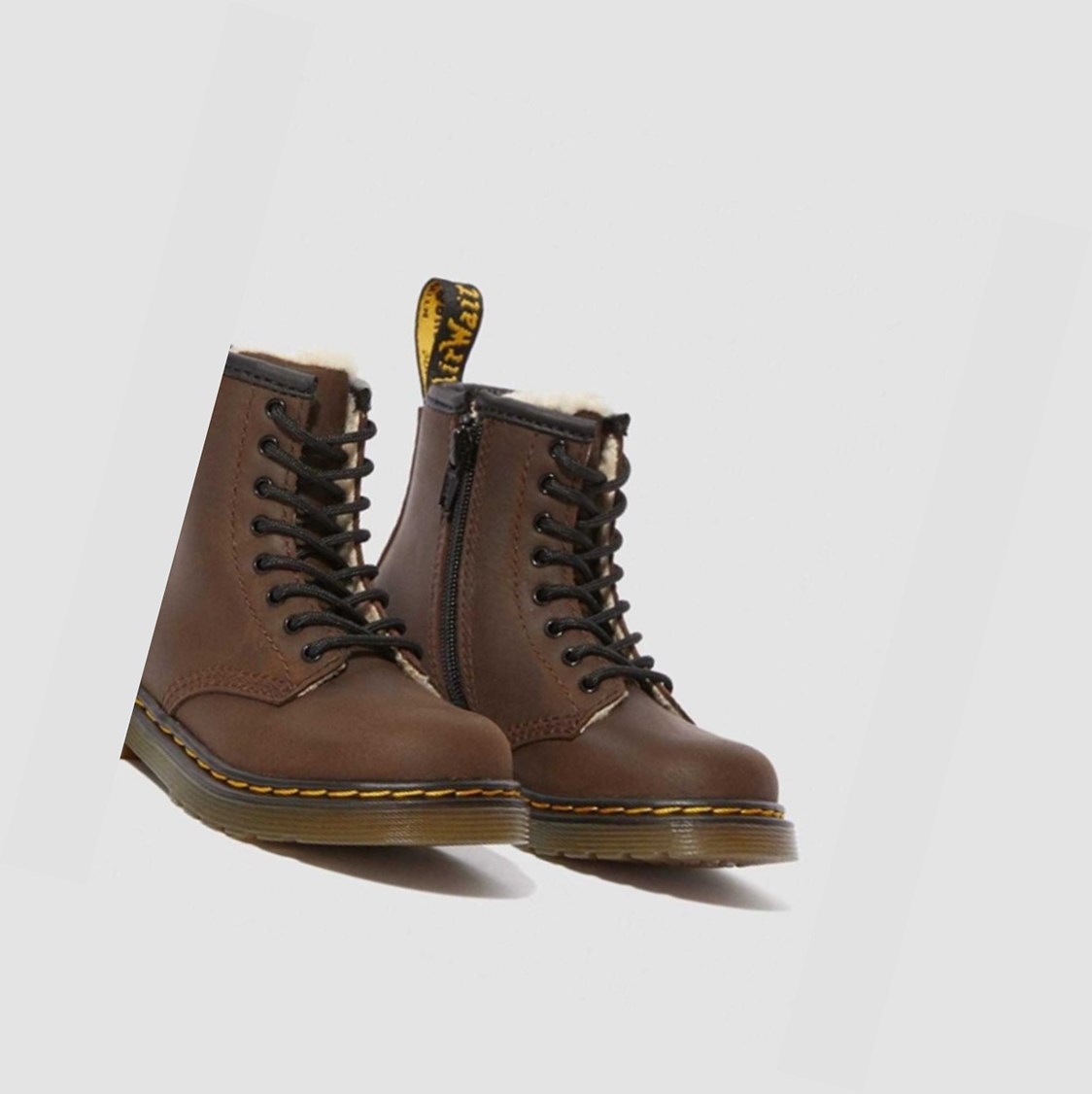 Dr Martens 1460 Faux Fur Bélelt Toddler Gyerek Fűzős Bakancs Sötétbarna | 901547HPG