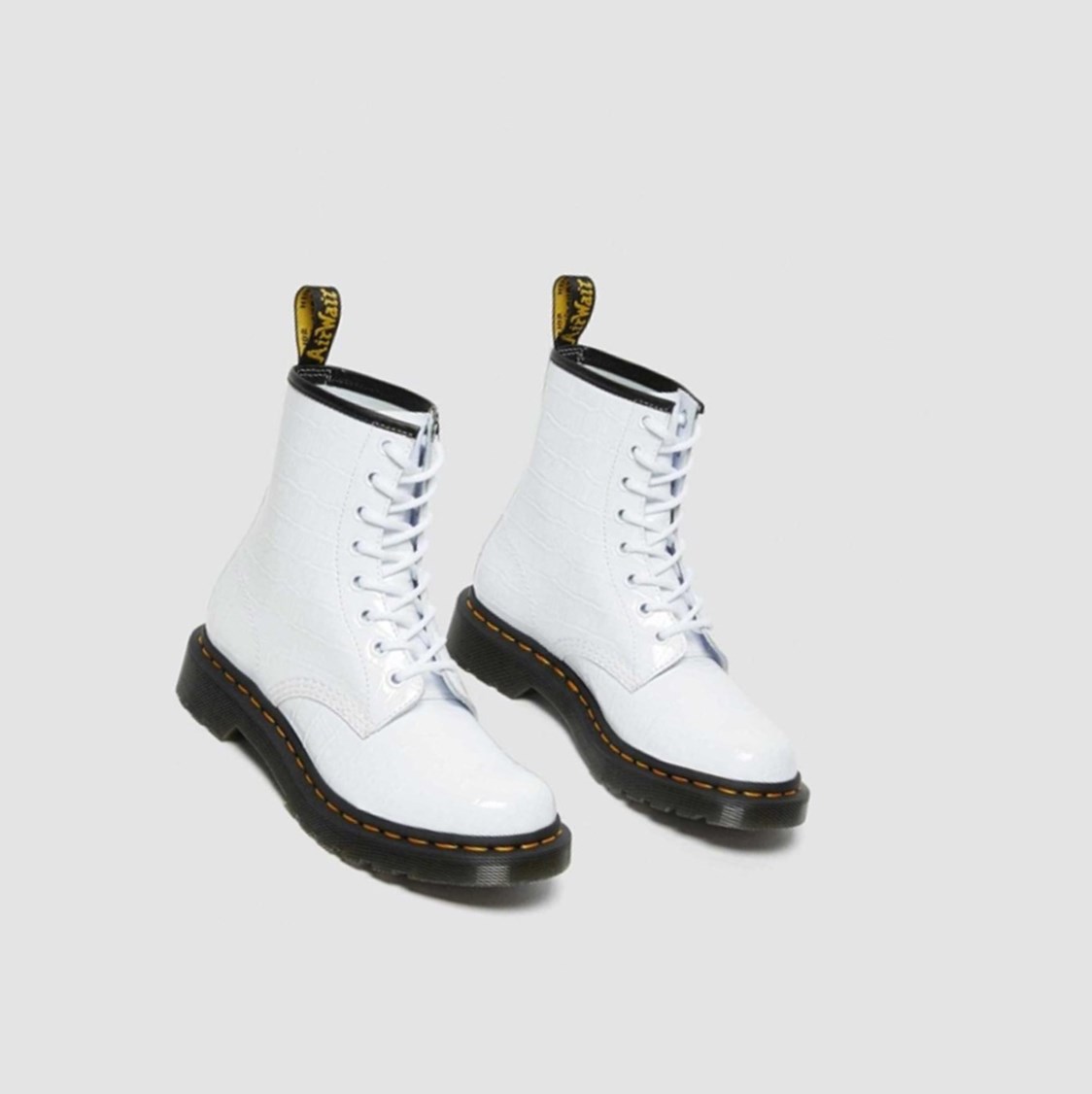 Dr Martens 1460 Lakkbőr Croc Emboss Női Bakancs Fehér | 081476QEG