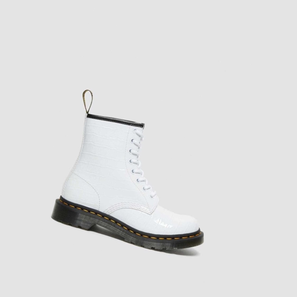 Dr Martens 1460 Lakkbőr Croc Emboss Női Bakancs Fehér | 081476QEG