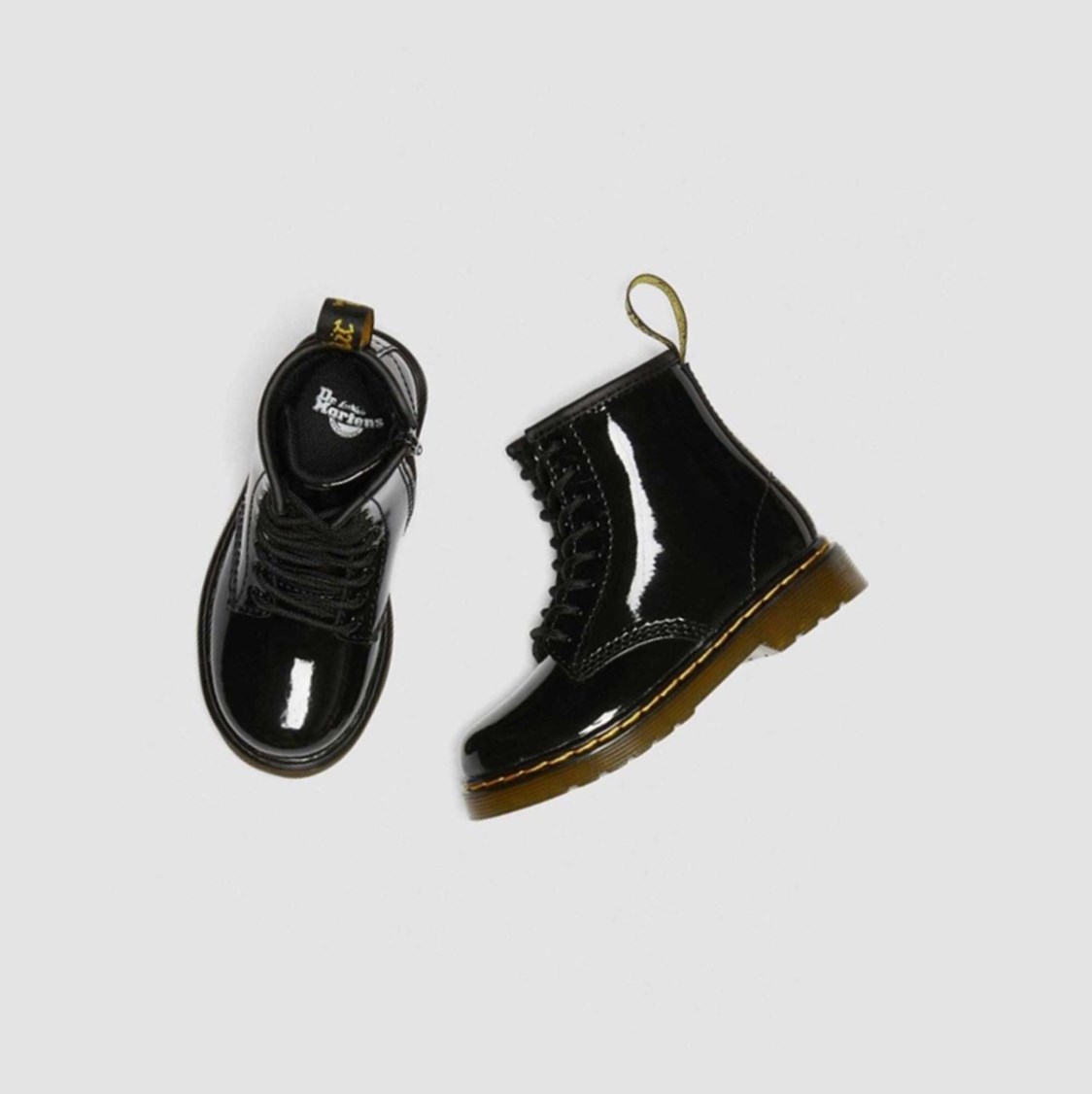 Dr Martens 1460 Lakkbőr Toddler Gyerek Fűzős Bakancs Fekete | 359867HOI