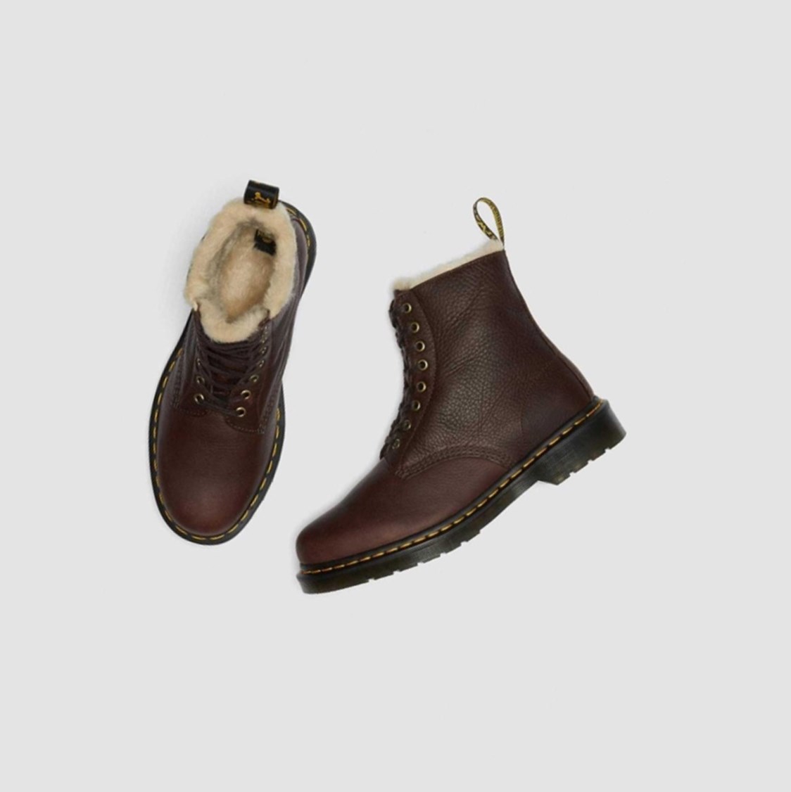 Dr Martens 1460 Pascal Faux Fur Bélelt Férfi Bakancs Barna | 587349LAU