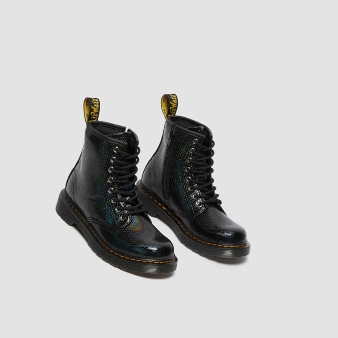 Dr Martens 1460 Reptile Emboss Junior Gyerek Fűzős Bakancs Fekete | 743651MZI