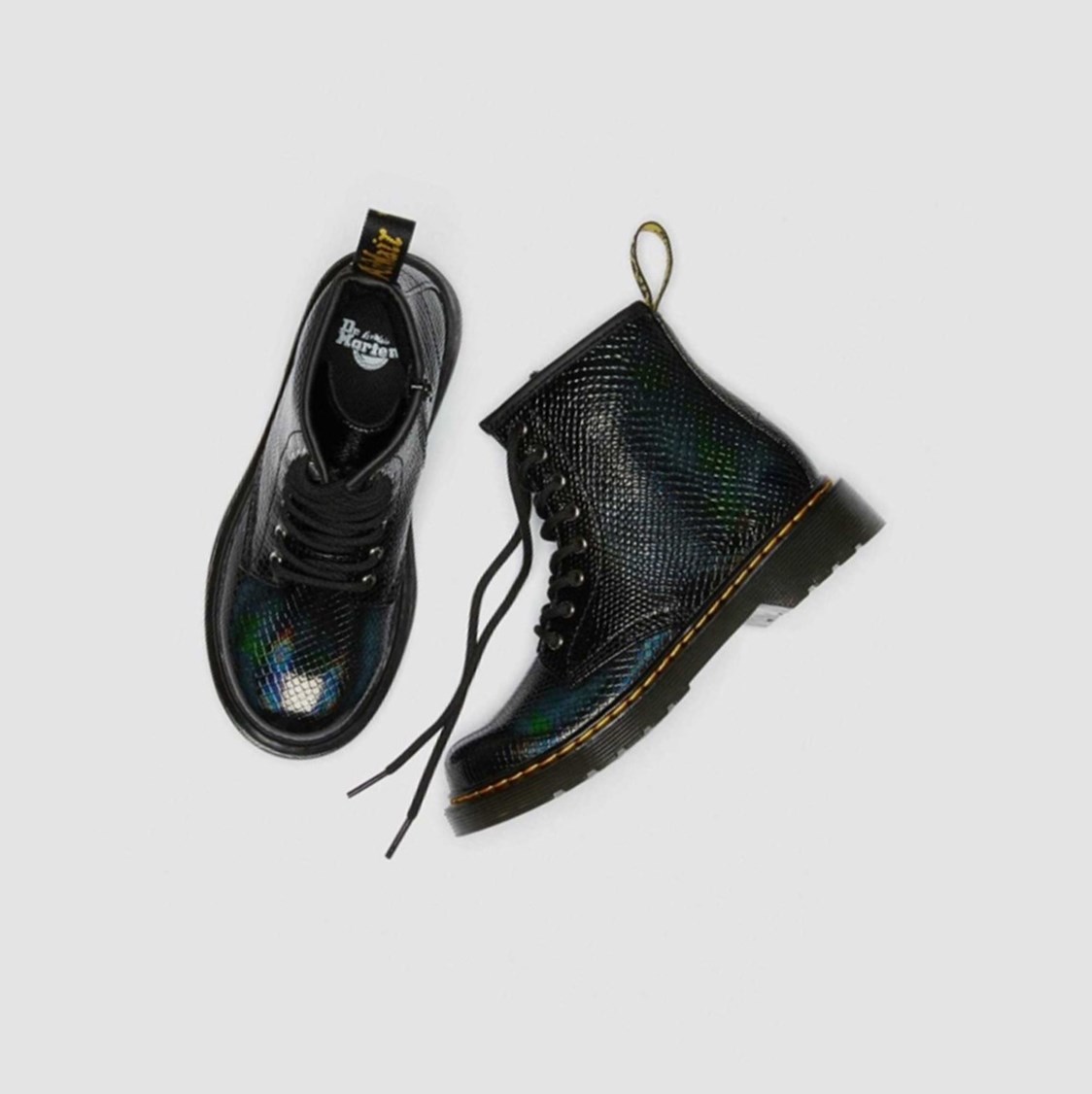 Dr Martens 1460 Reptile Emboss Junior Gyerek Fűzős Bakancs Fekete | 743651MZI