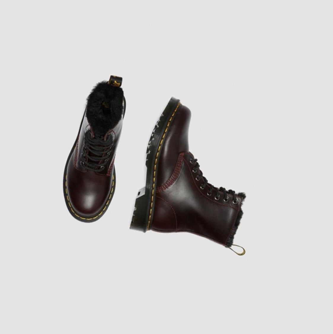 Dr Martens 1460 Serena Faux Fur Bélelt Női Fűzős Bakancs Bordó | 752190MEF