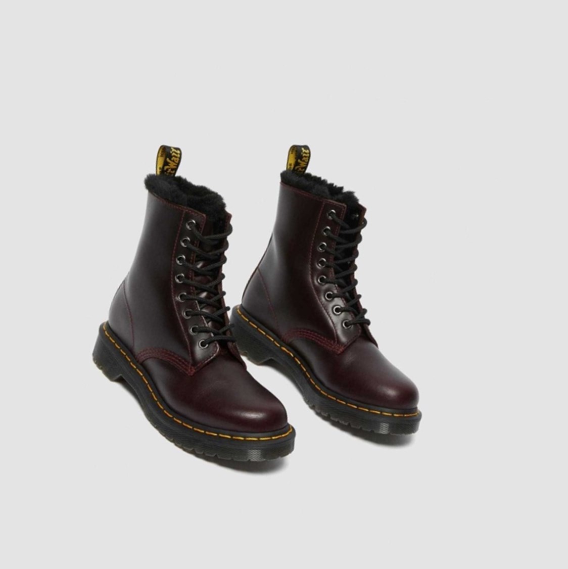 Dr Martens 1460 Serena Faux Fur Bélelt Női Fűzős Bakancs Bordó | 752190MEF