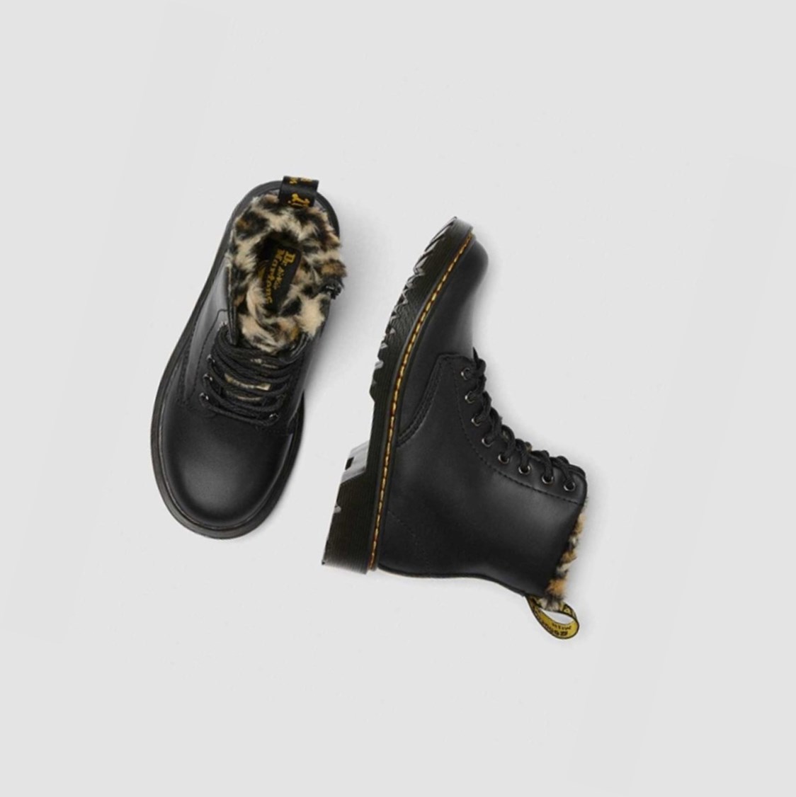 Dr Martens 1460 Serena Leopard Faux Fur Junior Gyerek Bakancs Fekete | 825407NKV