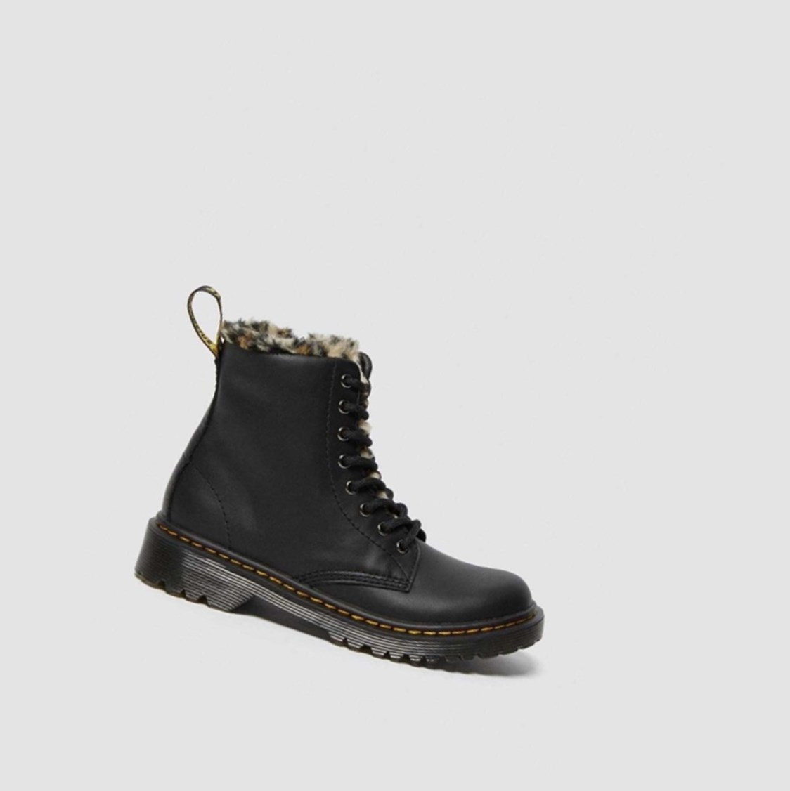 Dr Martens 1460 Serena Leopard Faux Fur Junior Gyerek Bakancs Fekete | 825407NKV