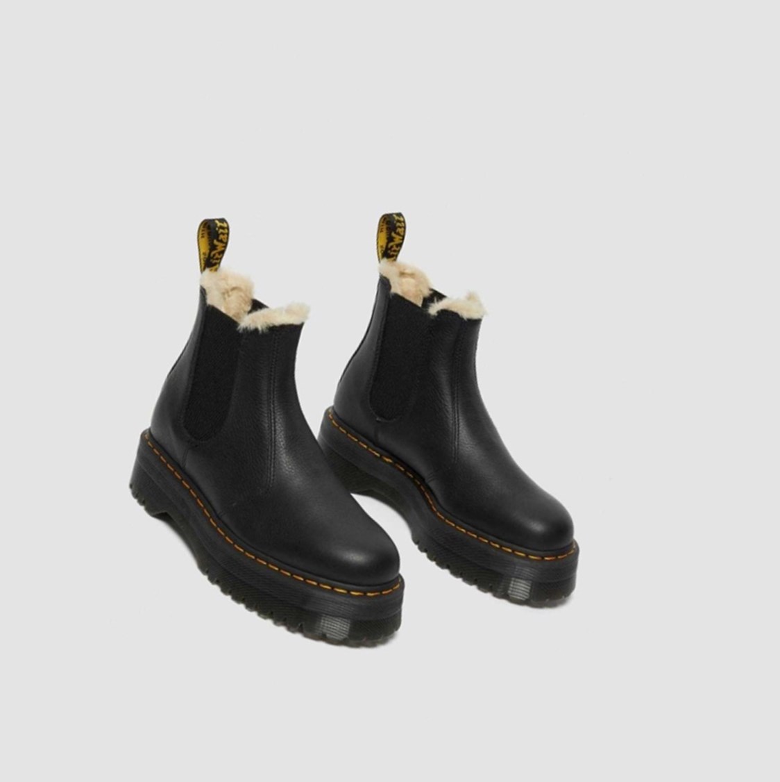 Dr Martens 2976 Faux Fur Bélelt Platform Női Chelsea Bakancs Fekete | 407198CFZ