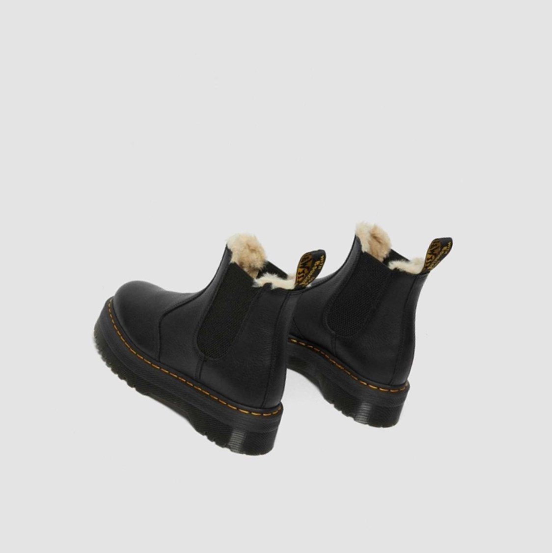 Dr Martens 2976 Faux Fur Bélelt Platform Női Chelsea Bakancs Fekete | 407198CFZ