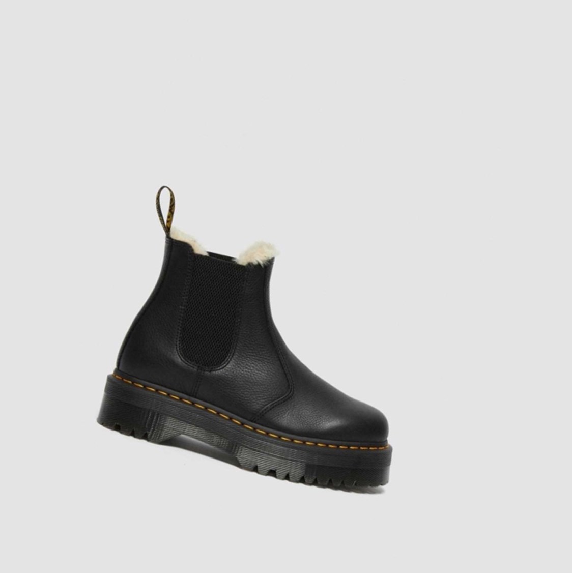 Dr Martens 2976 Faux Fur Bélelt Platform Női Chelsea Bakancs Fekete | 407198CFZ