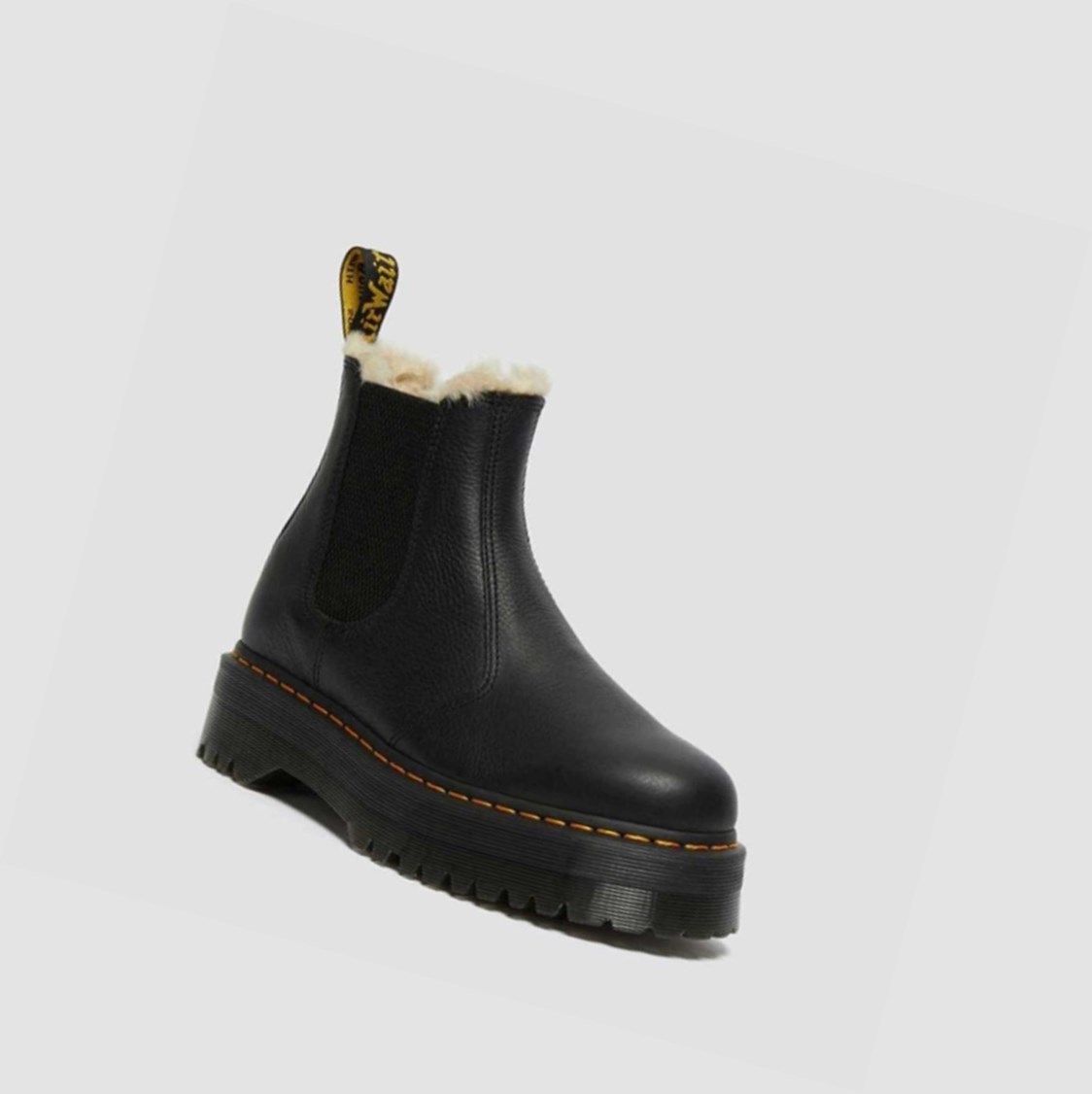 Dr Martens 2976 Faux Fur Bélelt Platform Női Chelsea Bakancs Fekete | 407198CFZ