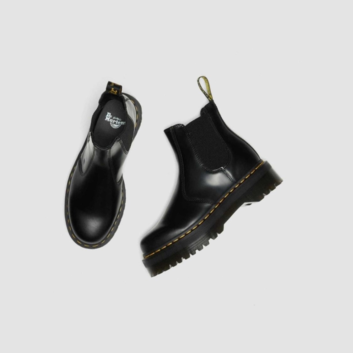 Dr Martens 2976 Polished Smooth Platform Női Chelsea Bakancs Fekete | 583021LOA