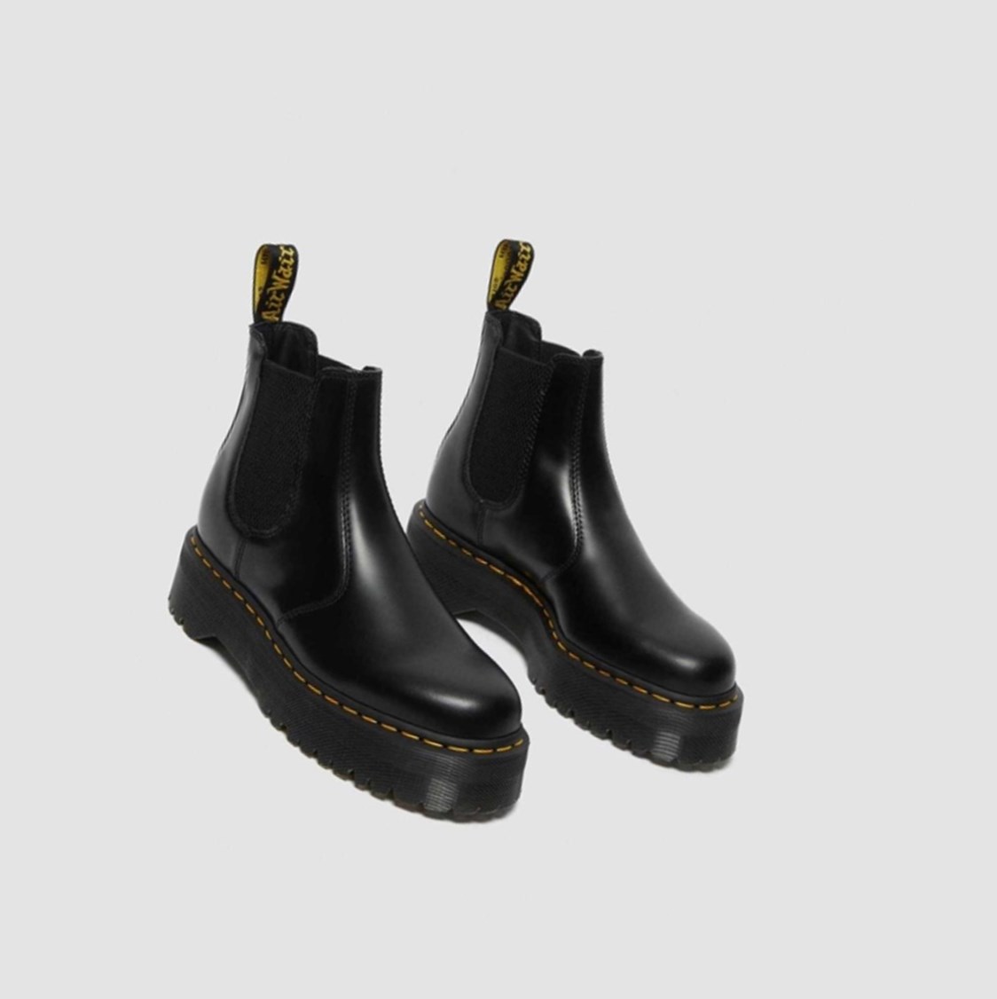 Dr Martens 2976 Polished Smooth Platform Női Chelsea Bakancs Fekete | 583021LOA