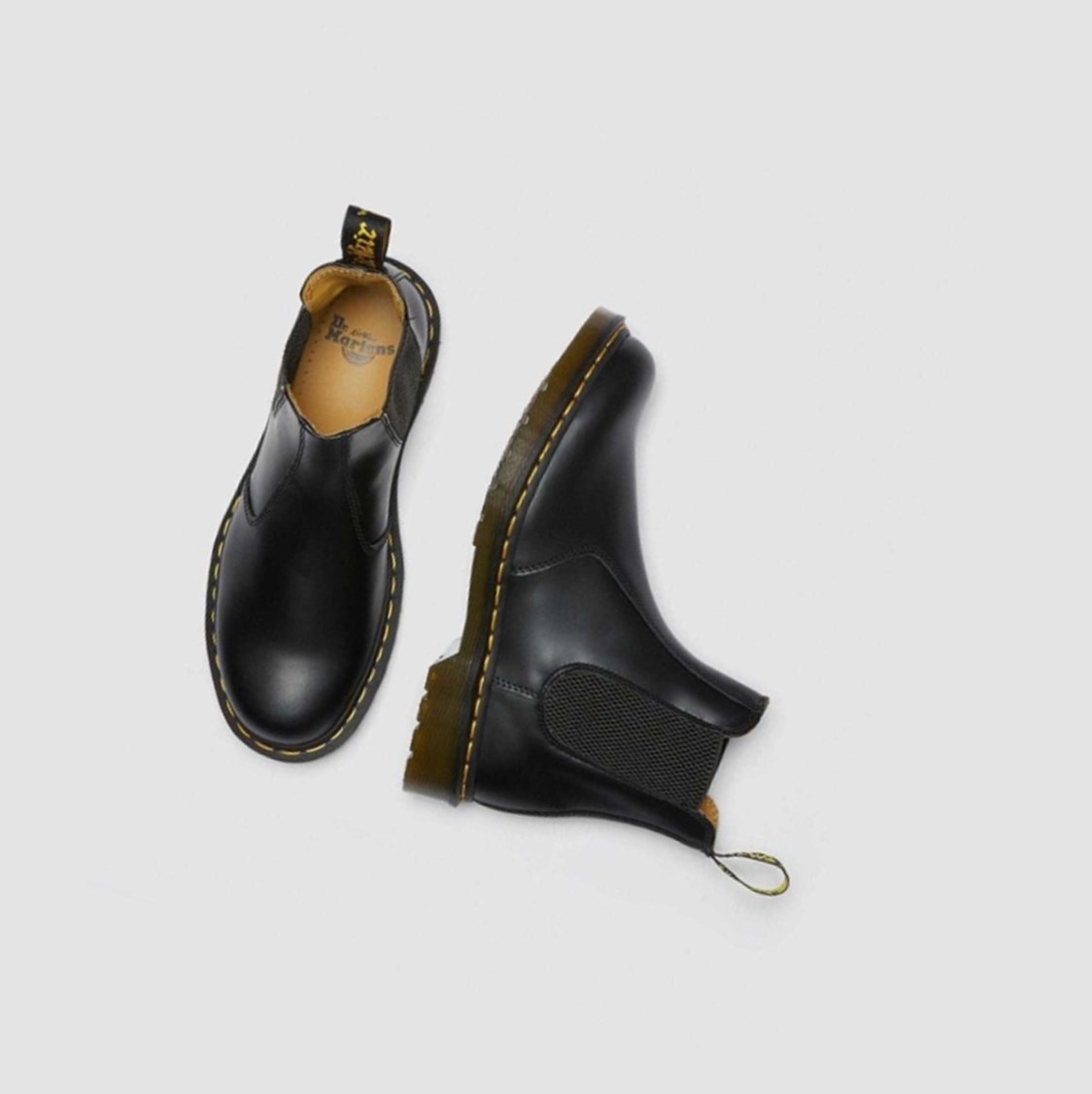 Dr Martens 2976 Yellow Stitch Smooth Férfi Chelsea Bakancs Fekete | 795184CRP