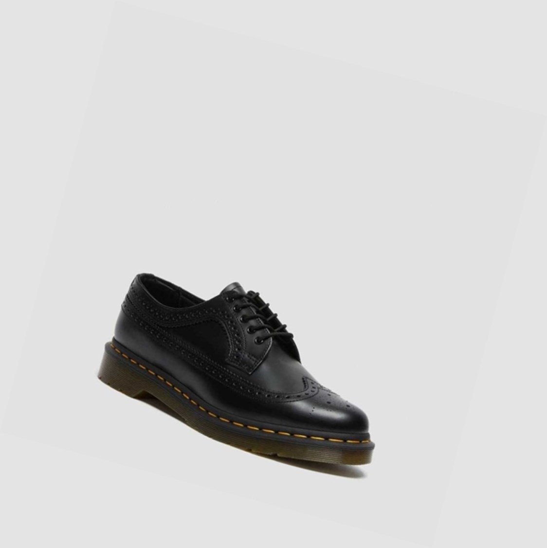 Dr Martens 3989 Yellow Stitch Smooth Férfi Brogue Cipők Fekete | 350692ALV