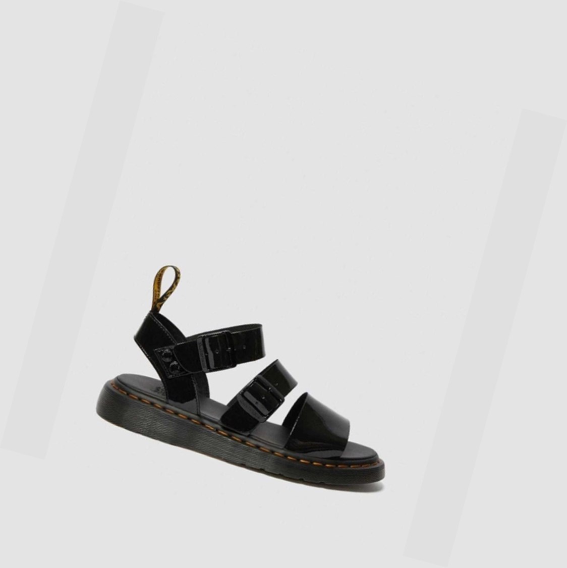 Dr Martens Gryphon Lakkbőr Női Gladiátor Szandál Fekete | 936182JMB