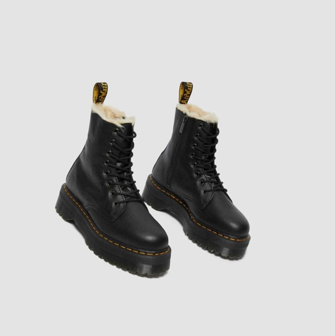 Dr Martens Jadon Faux Fur Bélelt Platform Női Platform Bakancs Fekete | 071834PBR