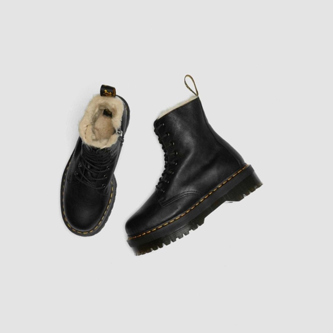 Dr Martens Jadon Faux Fur Bélelt Platform Női Platform Bakancs Fekete | 071834PBR