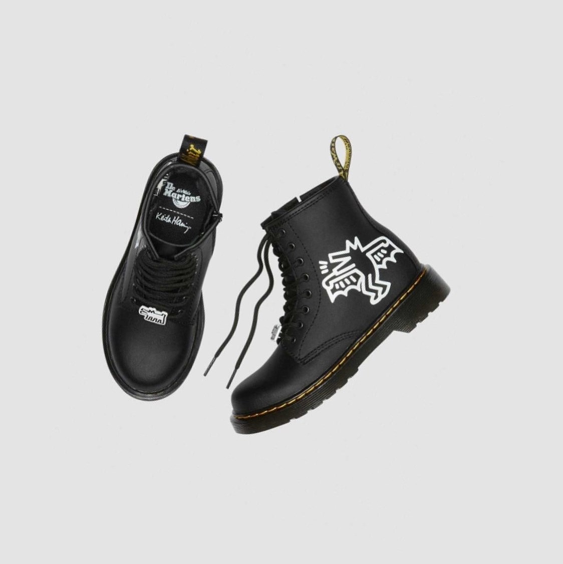 Dr Martens Keith Haring 1460 Junior Gyerek Fűzős Bakancs Fekete Fehér | 635208ZQU