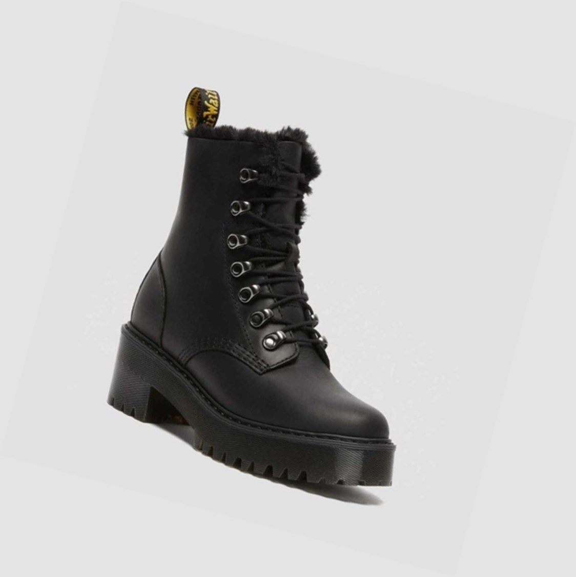 Dr Martens Leona Faux Fur Platform Női Platform Bakancs Fekete | 593470VWU