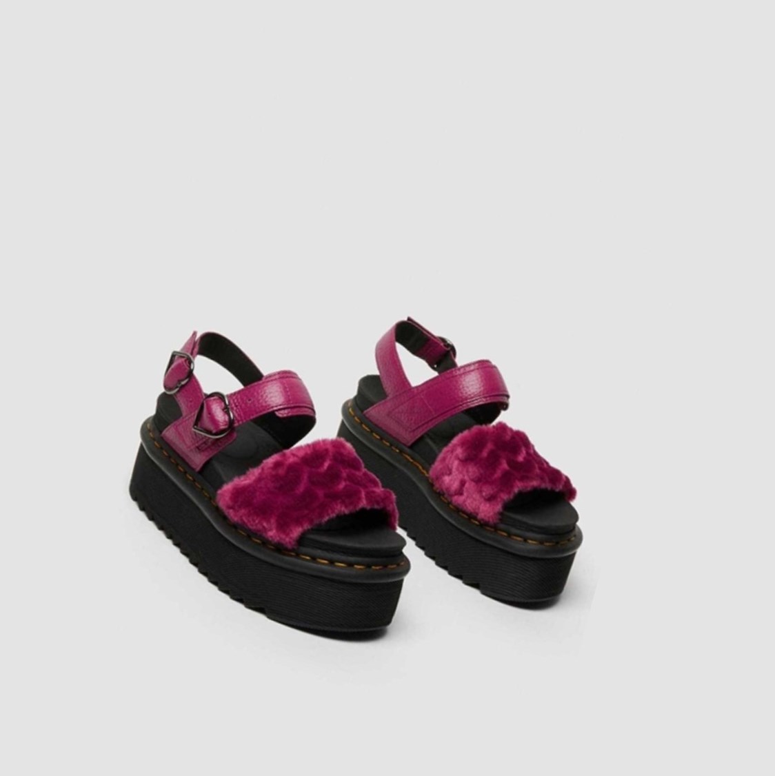 Dr Martens Voss Fluffy Faux Fur Női Platform Szandál Rózsaszín | 241597RKV