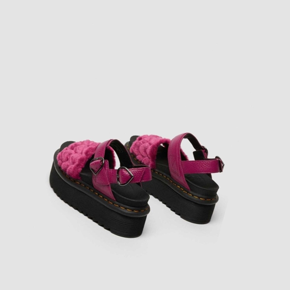 Dr Martens Voss Fluffy Faux Fur Női Platform Szandál Rózsaszín | 241597RKV