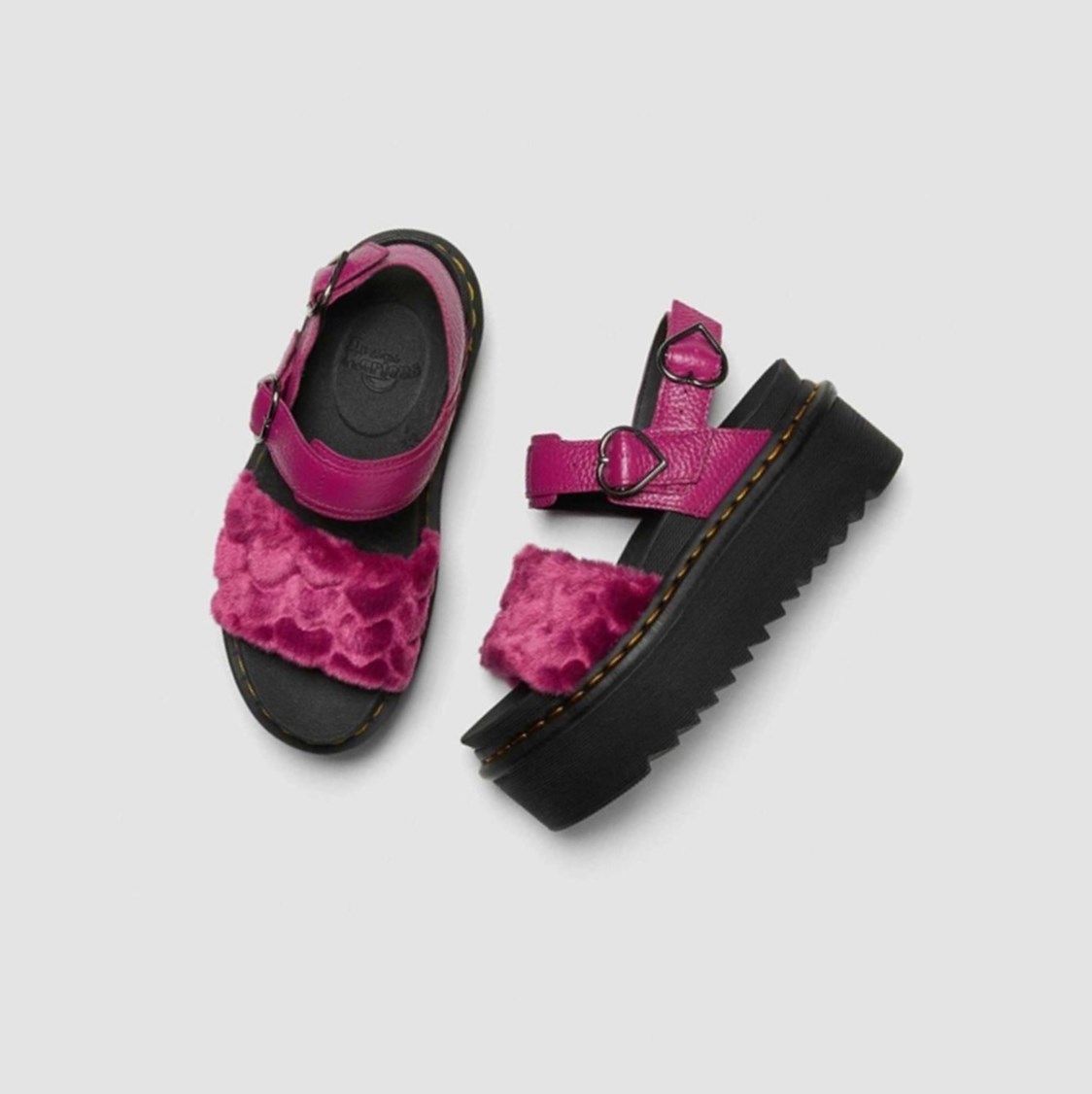 Dr Martens Voss Fluffy Faux Fur Női Platform Szandál Rózsaszín | 241597RKV